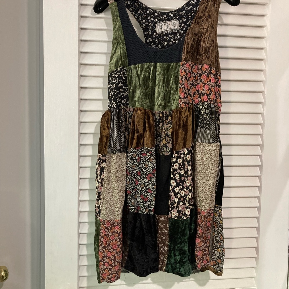 Patchwork mini jumper, rayon and crushed velvet patches, s